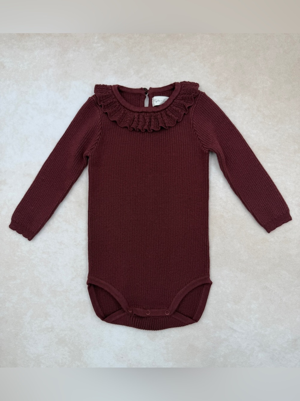 New Rylee + Cru Long-Sleeve Ruffle Collar Bodysuit - Burgundy